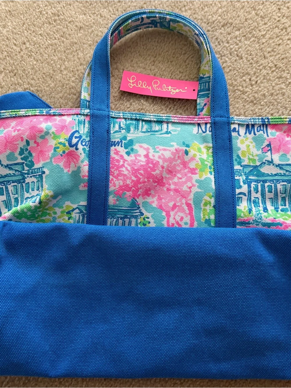 Lilly Pulitzer Blue Pink Turquoise Floral DC Tote - Picture 2 of 3